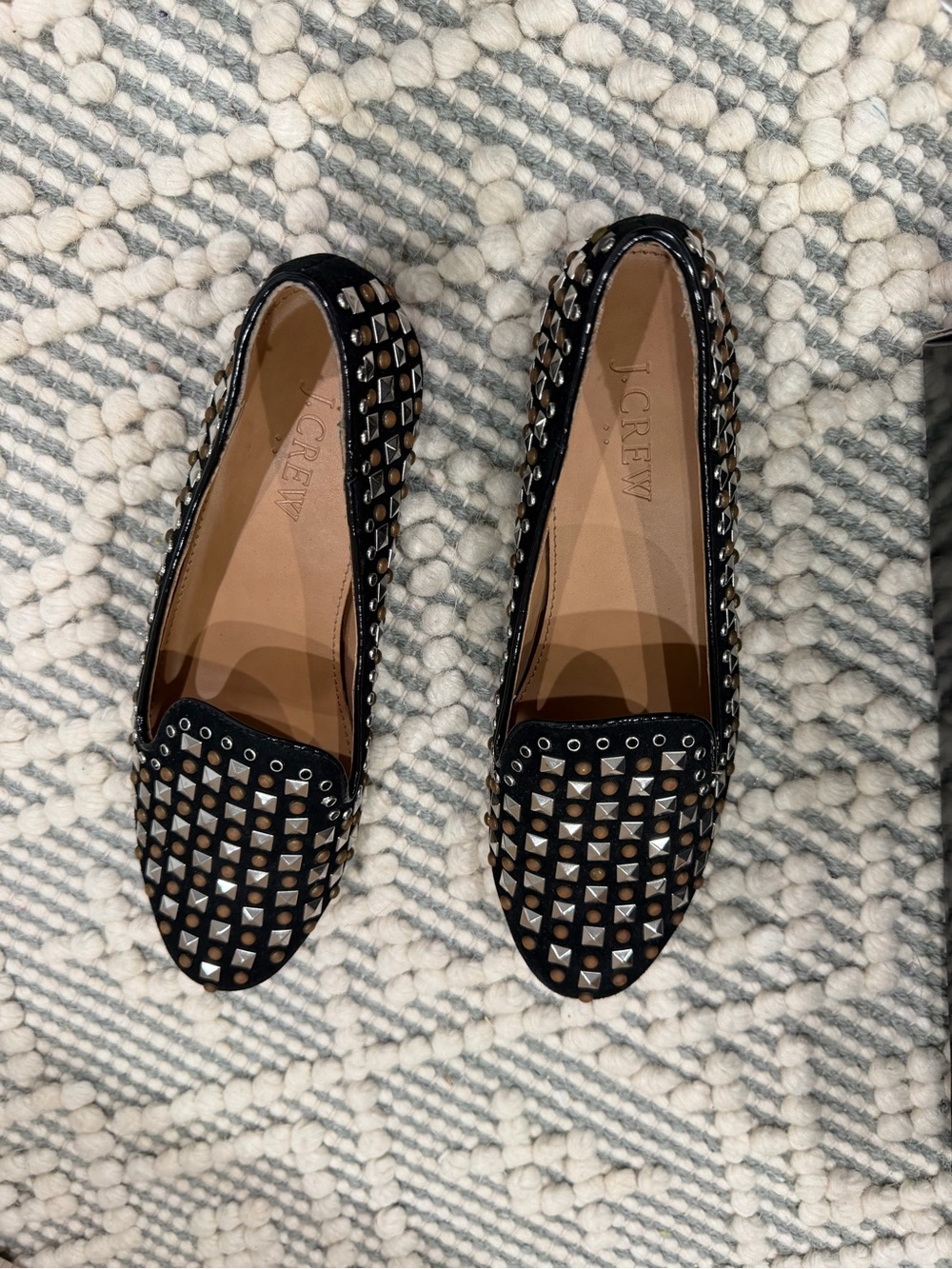 J.Crew Addie Beaded Loafers Black Leather Studded Flats 6